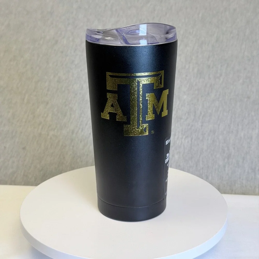 Texas A&M Aggies Logo Brands 20oz Powder Coat Tumbler Black Gold Stainless Steel